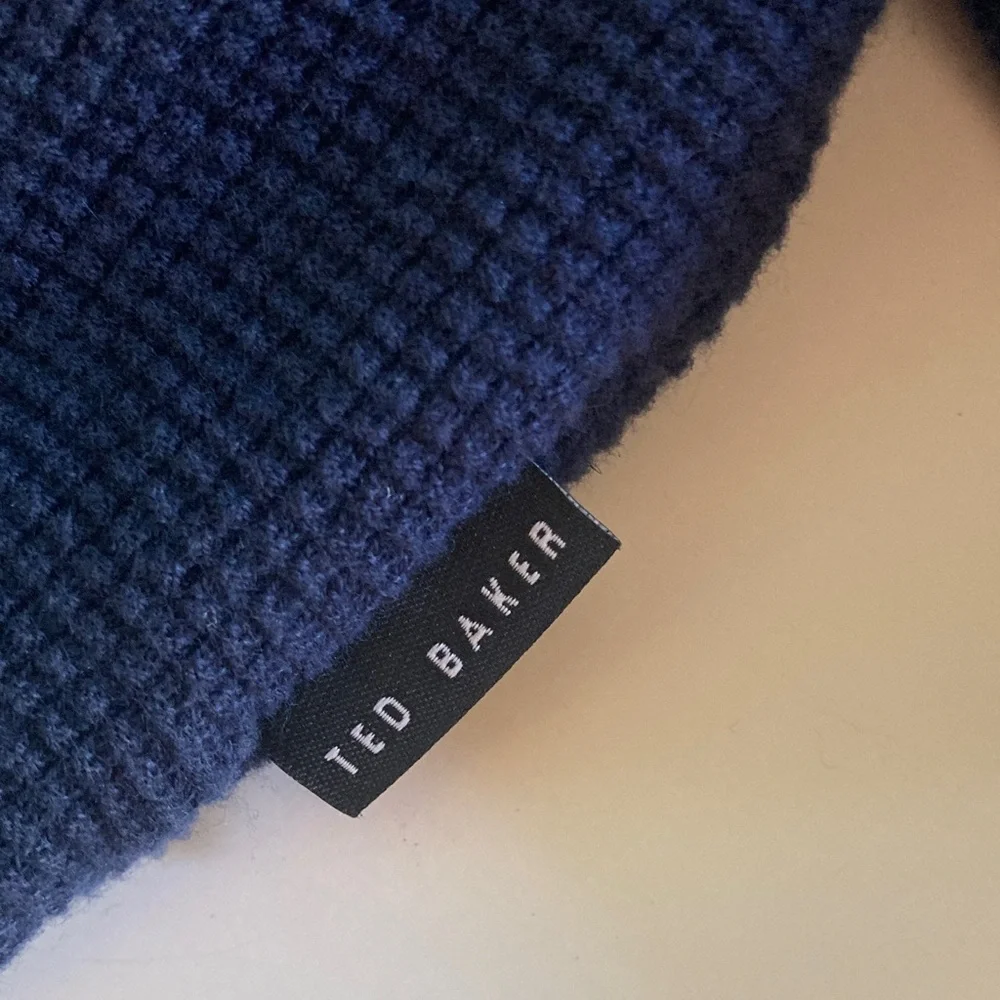 Ted Baker Mens Size 5 / XL Morric Navy Blue Cotton Waffle Pullover Top 1/4 Zip
